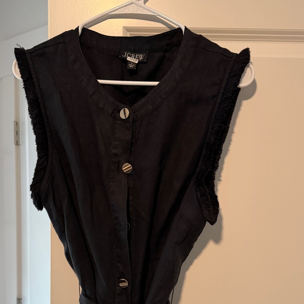 J.Crew Black Sleeveless Button Front Dress Size L. Linen.